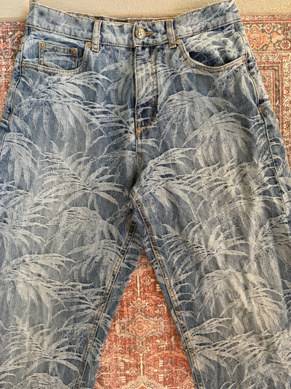 Palm Angels Blue Palm Jacquard Relaxed-Fit Jeans size 30